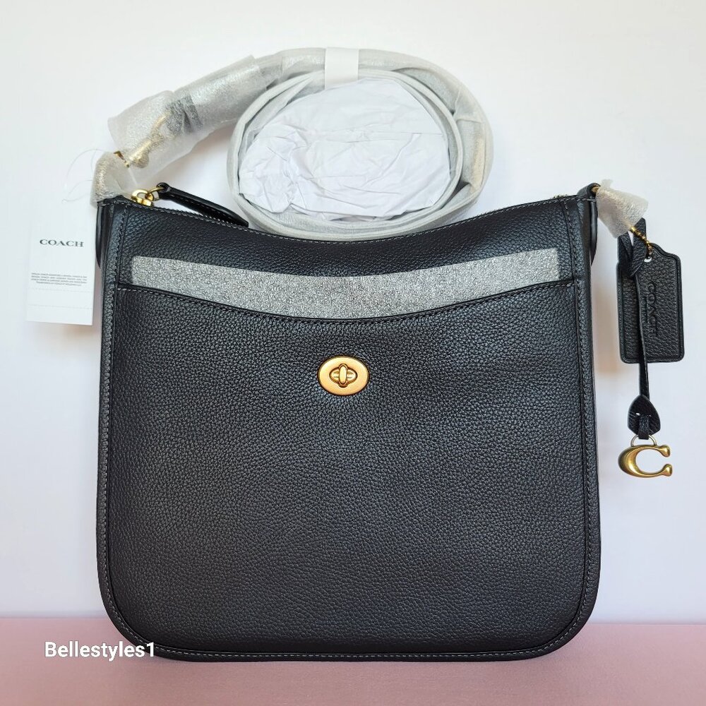 COACH Chaise Pebbled Leather Crossbody Bag- Black color🎈$238.